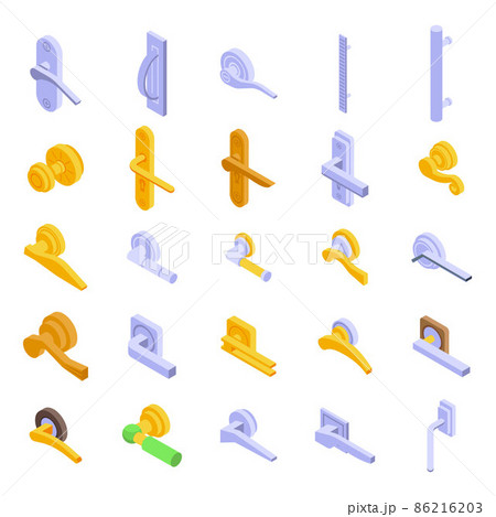Door handles icons set, isometric style Door handles icons set, isometric style 86216203