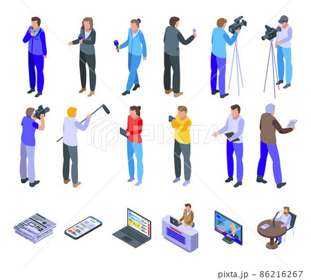 Reportage icons set, isometric style Reportage icons set, isometric style 86216267