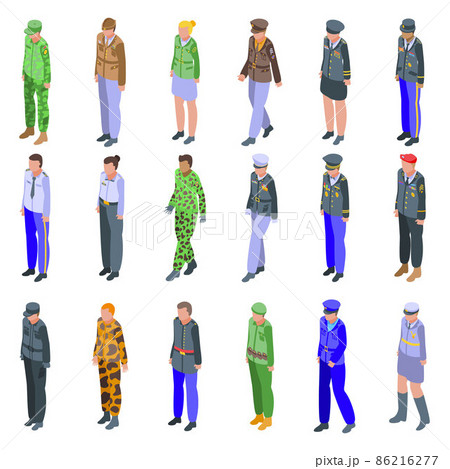 Military uniform icons set, isometric style Military uniform icons set, isometric style 86216277
