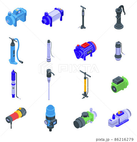 Pump icons set, isometric style 86216279