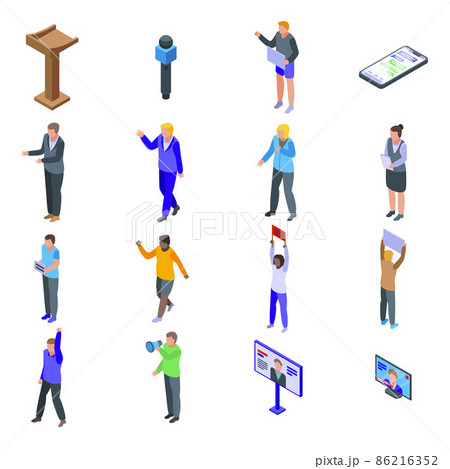 Agitation icons set, isometric style 86216352