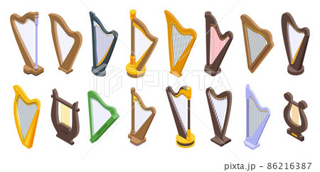 Harp icons set, isometric style 86216387