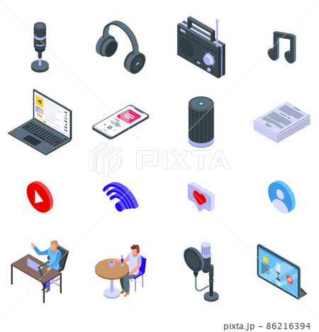 Podcast icons set, isometric style 86216394