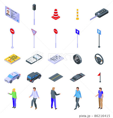 Driving school icons set, isometric style Driving school icons set, isometric style 86216415