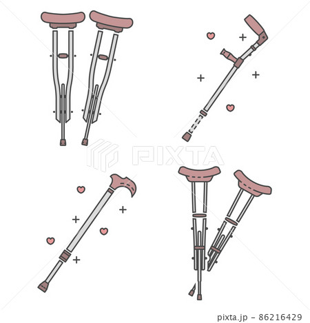 Injury crutches icon set, outline style 86216429