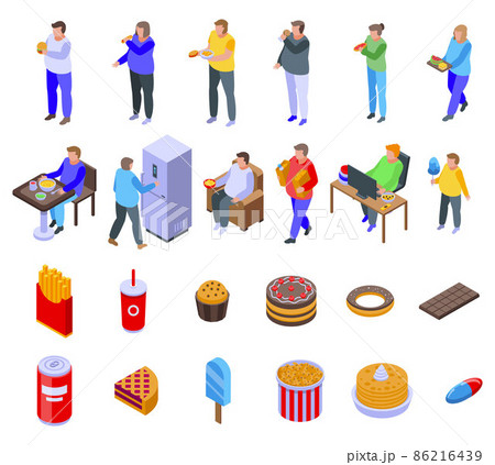 Gluttony icons set, isometric style 86216439