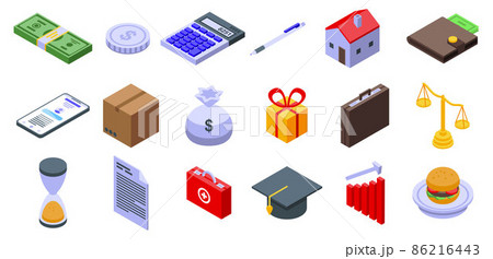 Subsidy icons set, isometric style 86216443