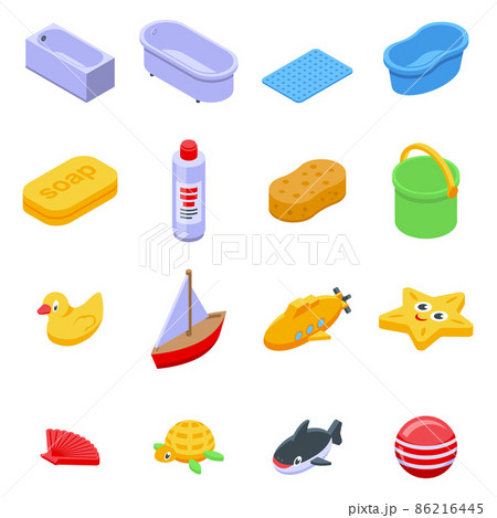 Bath toys icons set, isometric style Bath toys icons set, isometric style 86216445