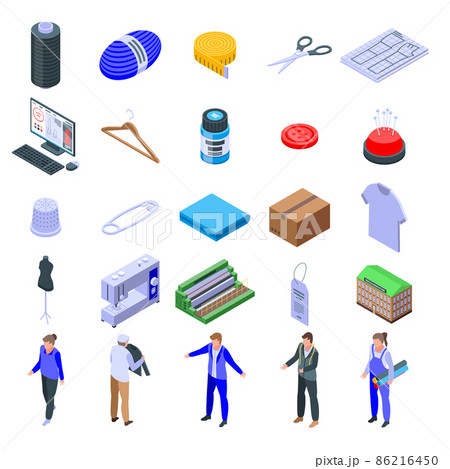 Textile production icons set, isometric style 86216450