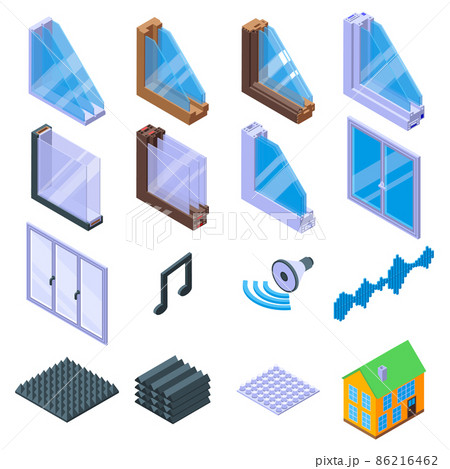 Soundproofing icons set, isometric style 86216462