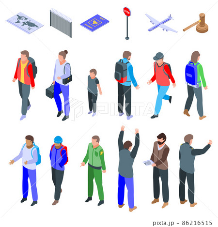 Illegal immigrants icons set, isometric style 86216515
