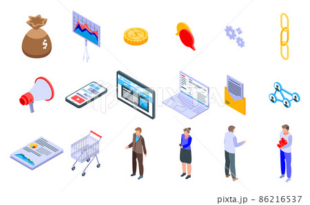 Affiliate marketing icons set, isometric style 86216537