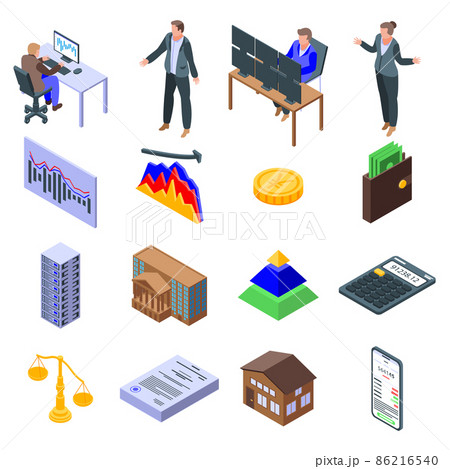 Broker icons set, isometric style 86216540