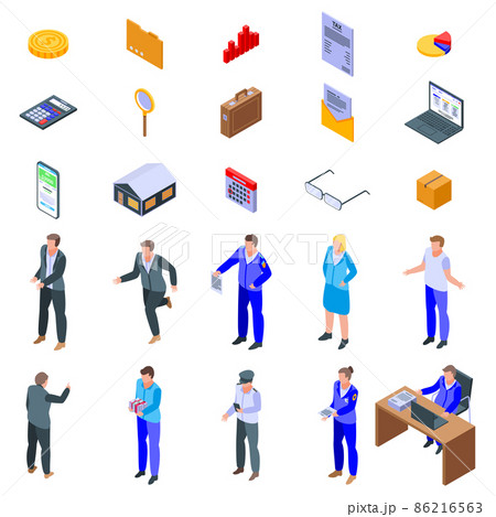 Tax inspector icons set, isometric style 86216563