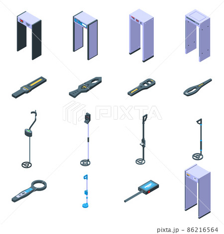 Metal detector icons set, isometric style 86216564