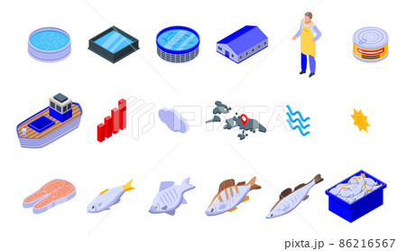Fish farm icons set, isometric style 86216567