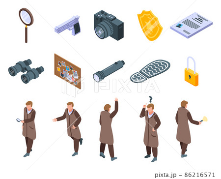 Investigator icons set, isometric style Investigator icons set, isometric style 86216571