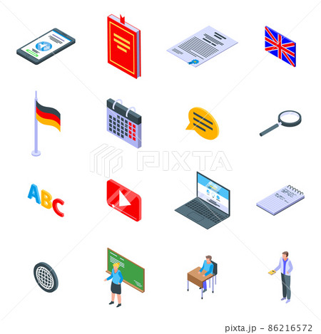 Foreign language teacher icons set, isometric style 86216572