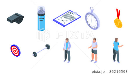 Coach icons set, isometric style Coach icons set, isometric style 86216593