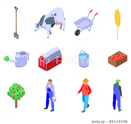 Farmer icons set, isometric style Farmer icons set, isometric style 86216596