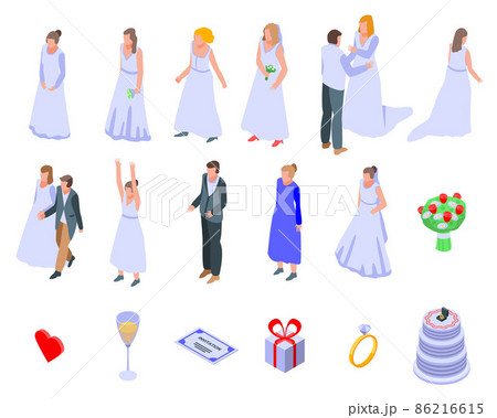 Bride icons set, isometric style 86216615