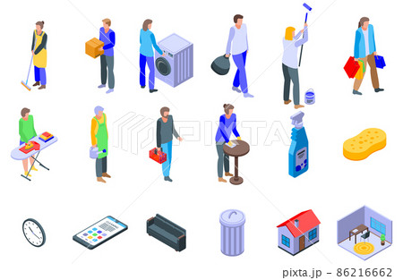 Housekeeping icons set, isometric style 86216662