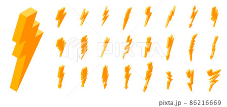 Lightning bolt icons set, isometric style 86216669