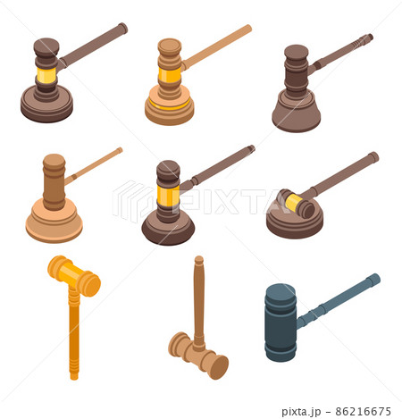 Judge hammer icons set, isometric style 86216675
