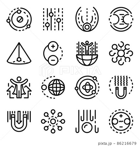 Gravity icons set, outline style Gravity icons set, outline style 86216679