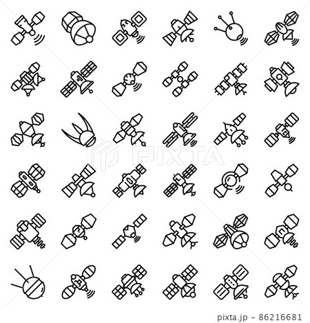 Satellite icons set, outline style 86216681
