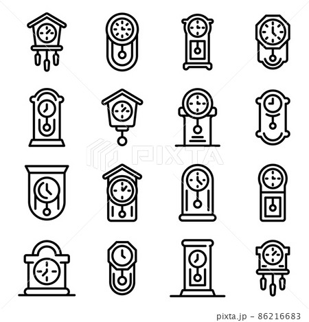 Pendulum clock icons set, outline style Pendulum clock icons set, outline style 86216683