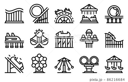 Roller coaster icons set, outline style Roller coaster icons set, outline style 86216684