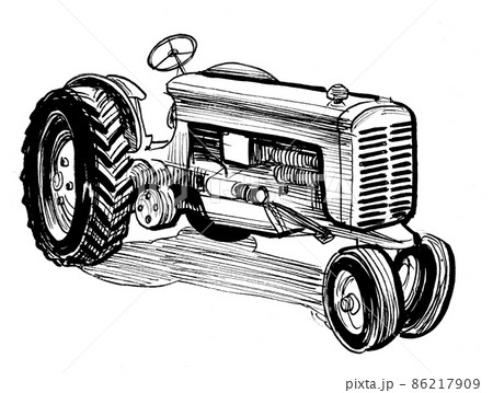 antique tractor drawing