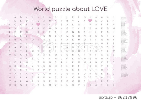 Valentines day word puzzle crossword - find the listed words about love in the brain work puzzle. attentiveness test, riddle game in English. words are located forward and down 86217996