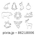 Black outline set of new year and christmas symbols drawn in ink 86218006