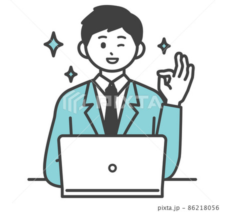 男性社員がパソコンを操作するイラスト素材のイラスト素材