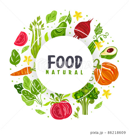 Juicy Vegetables Hand Drawn Design with Raw Seasonal Nutrition Vector Template 86218609