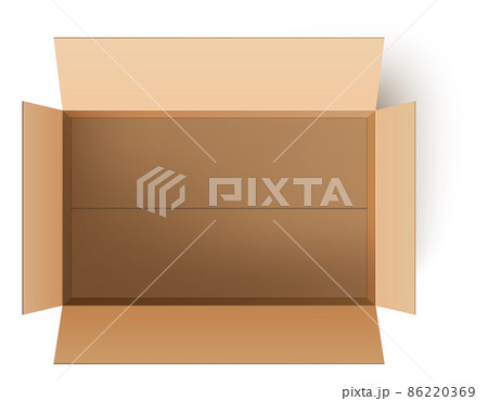 Open box top view. Empty cardboard package realistic mockup 86220369