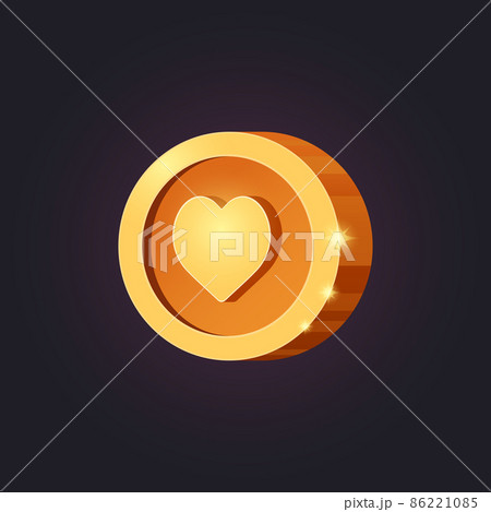 Vector casual game icon with heart. Isolated golden coin. GUI UI for web, game or app. Interface element Vector casual game icon with heart. Isolated golden coin. GUI UI for web, game or app. Interface element 86221085