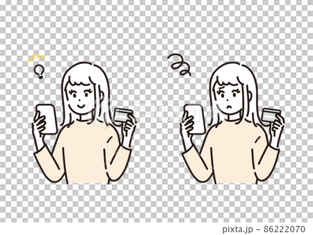 スマートフォンでカードの利用明細を確認する女性のイラスト素材セット 86222070