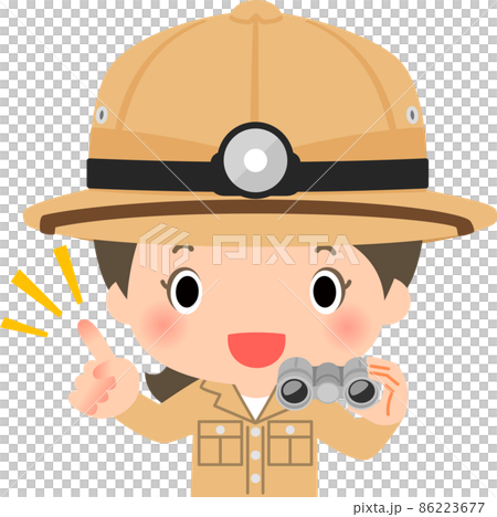 A woman wearing an exploration cap and holding binoculars A woman wearing an exploration cap and holding binoculars 86223677
