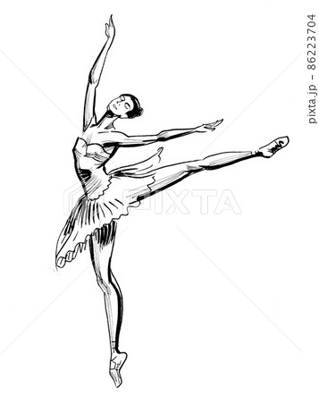 Beautiful dancing ballerina. Ink black and white drawing Beautiful dancing ballerina. Ink black and white drawing 86223704
