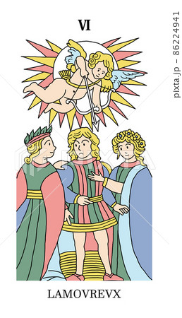 マルセイユ版タロットカードの「恋人」（枠なし） 86224941