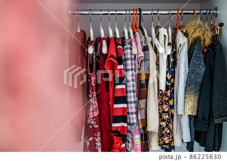 Female childish wardrobe apparel hanged comfortable vertical storage Marie Kondo minimalist method Female childish wardrobe apparel hanged comfortable vertical storage Marie Kondo minimalist method 86225630