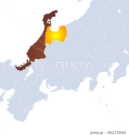 富山県地図と北陸地方のイラスト素材