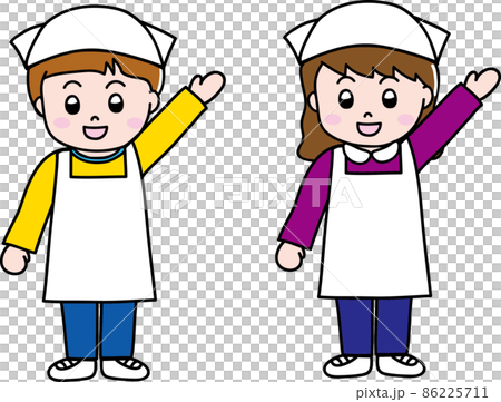 A set of men and women wearing an apron for food education A set of men and women wearing an apron for food education 86225711