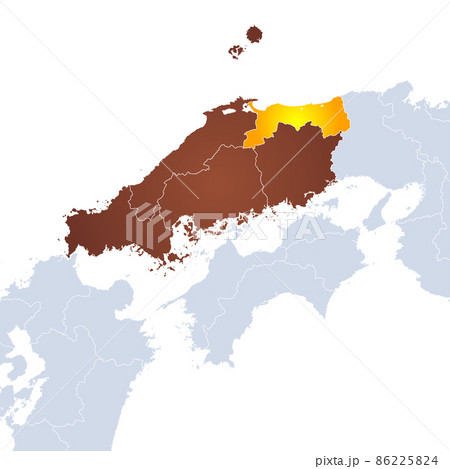 鳥取県地図と中国地方のイラスト素材