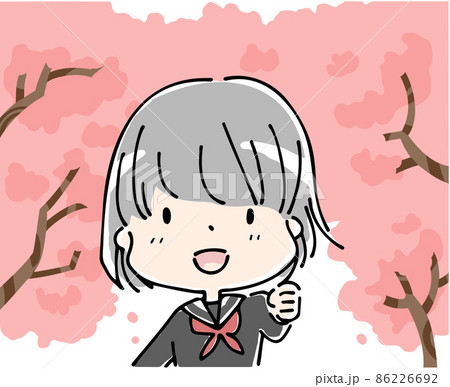 桜の木の下のセーラー服を着た笑顔の女子学生 桜の木の下のセーラー服を着た笑顔の女子学生 86226692