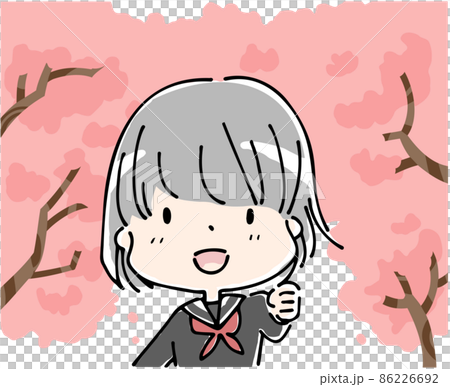 桜の木の下のセーラー服を着た笑顔の女子学生 桜の木の下のセーラー服を着た笑顔の女子学生 86226692