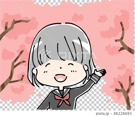 桜の下で笑顔で手をあげる女子学生 桜の下で笑顔で手をあげる女子学生 86226693